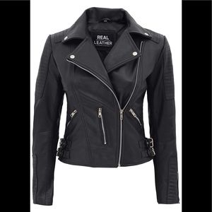 👻 Real leather size 14 moto jacket new black